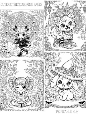 Best Value – 6 Cute Gothic Coloring Pages Bundle (Printable PDF)