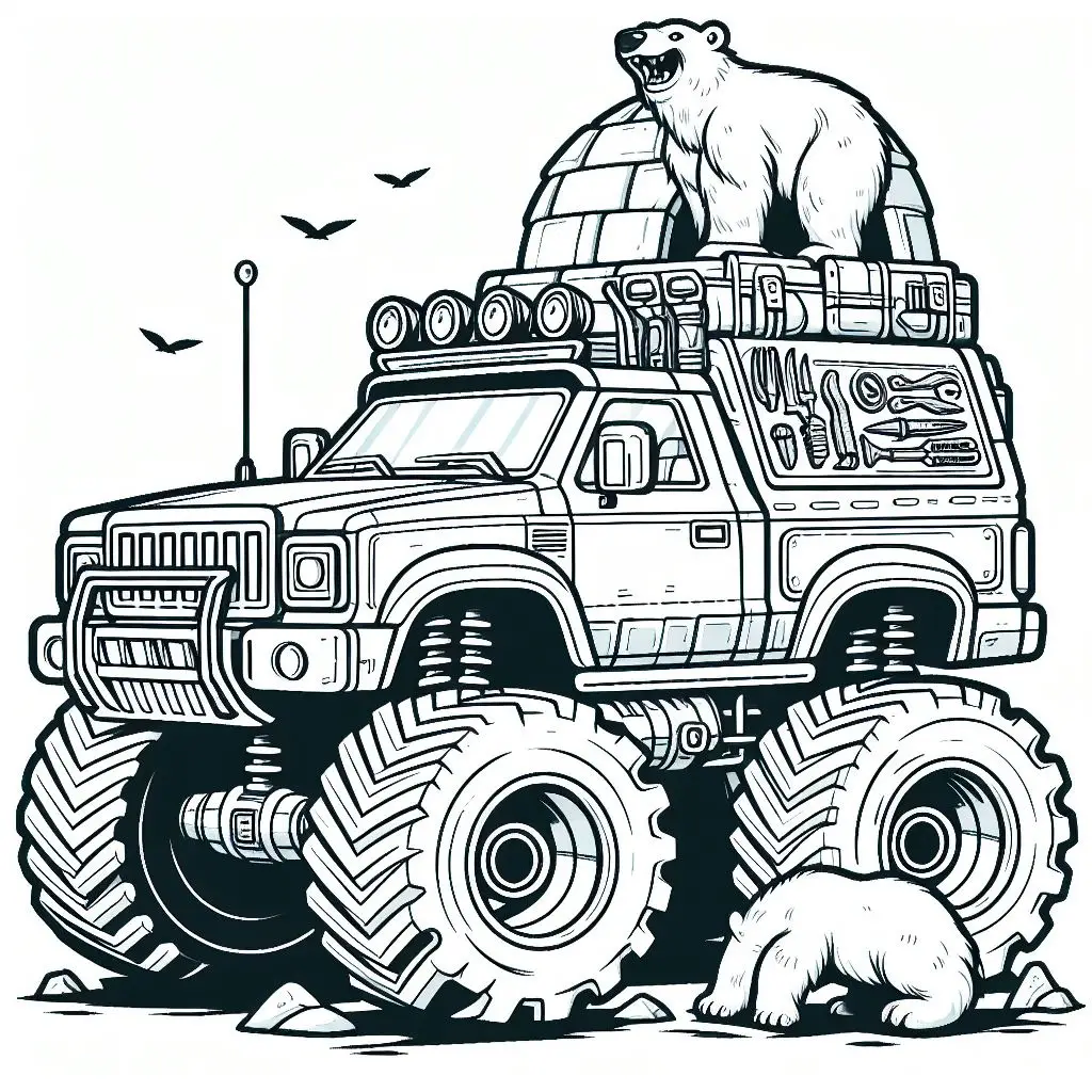 Arctic Monster Trucks Coloring Page Preview