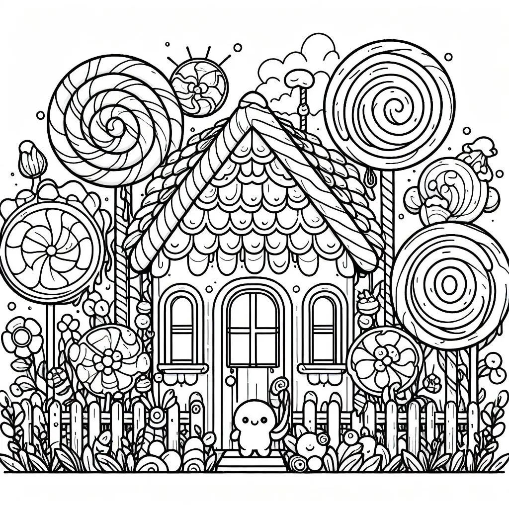 Free Printable Candy House Coloring Page