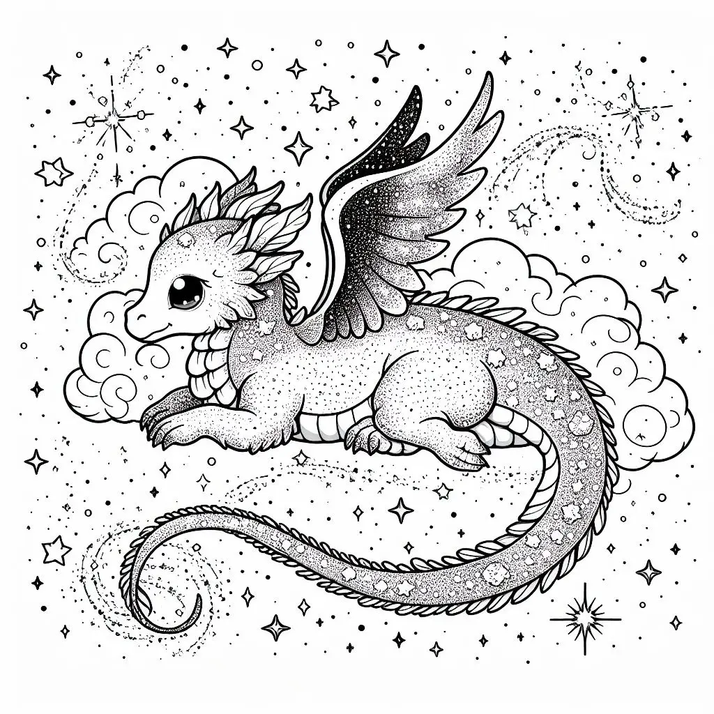 Free Printable Celestial Dragon Coloring Page