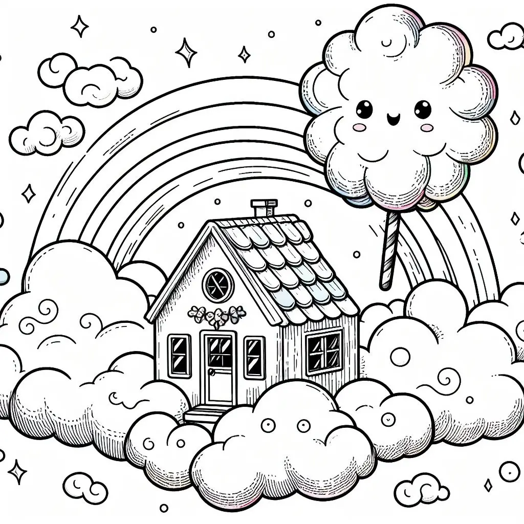 Free Printable Cloud House Coloring Page