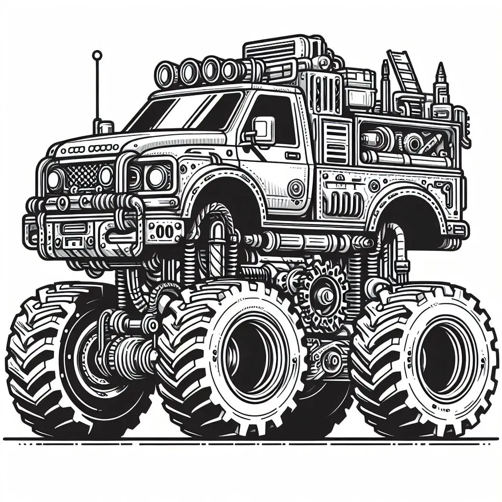 Free Printable Construction Monster Trucks Coloring Page