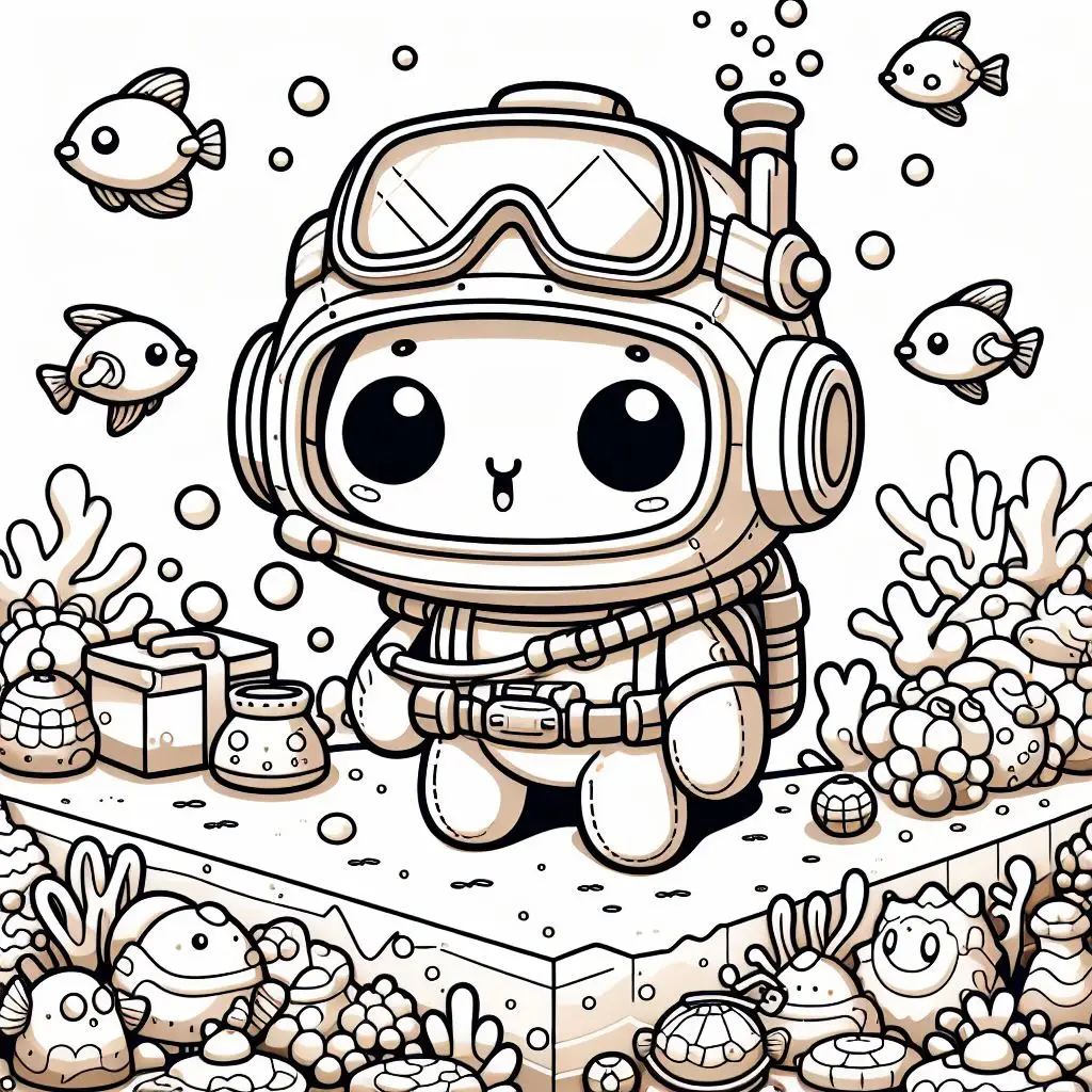 Free Printable Cute Underwater Explorer Coloring Page