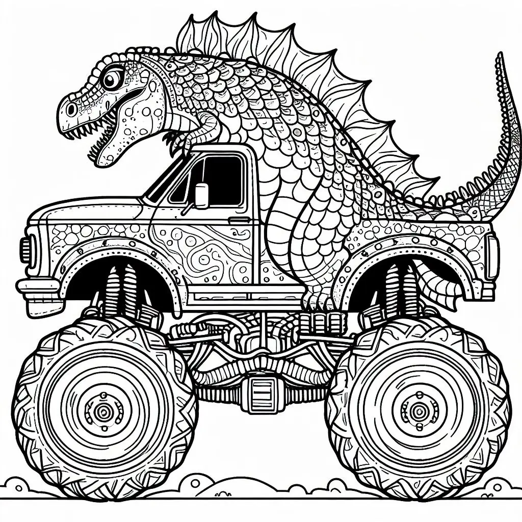 Free Printable Dino Monster Trucks Coloring Page